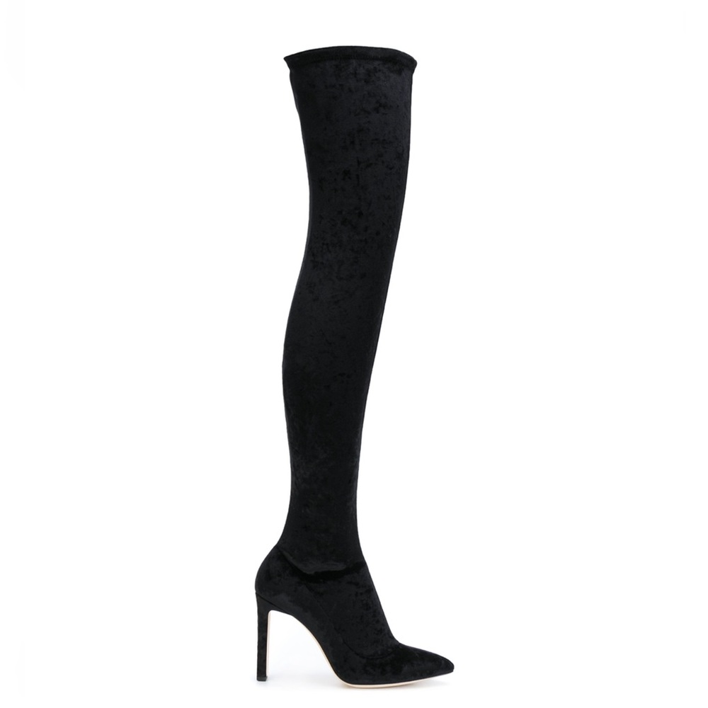 Jimmy Choo over the knee black velvet boots